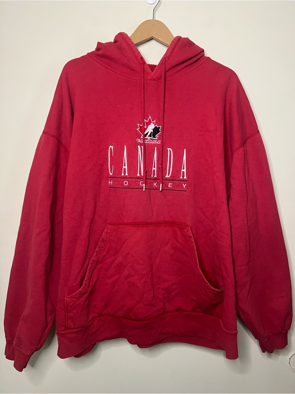 Vintage 90s Team Canada Maple Leaf Hockey Pullover Hoodie Size XL